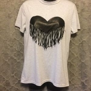 Grey and black heart fringe top